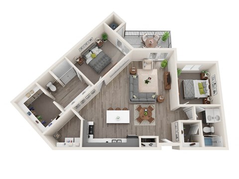 Floor plan for 2 beds, 2 baths, 1163 sqft